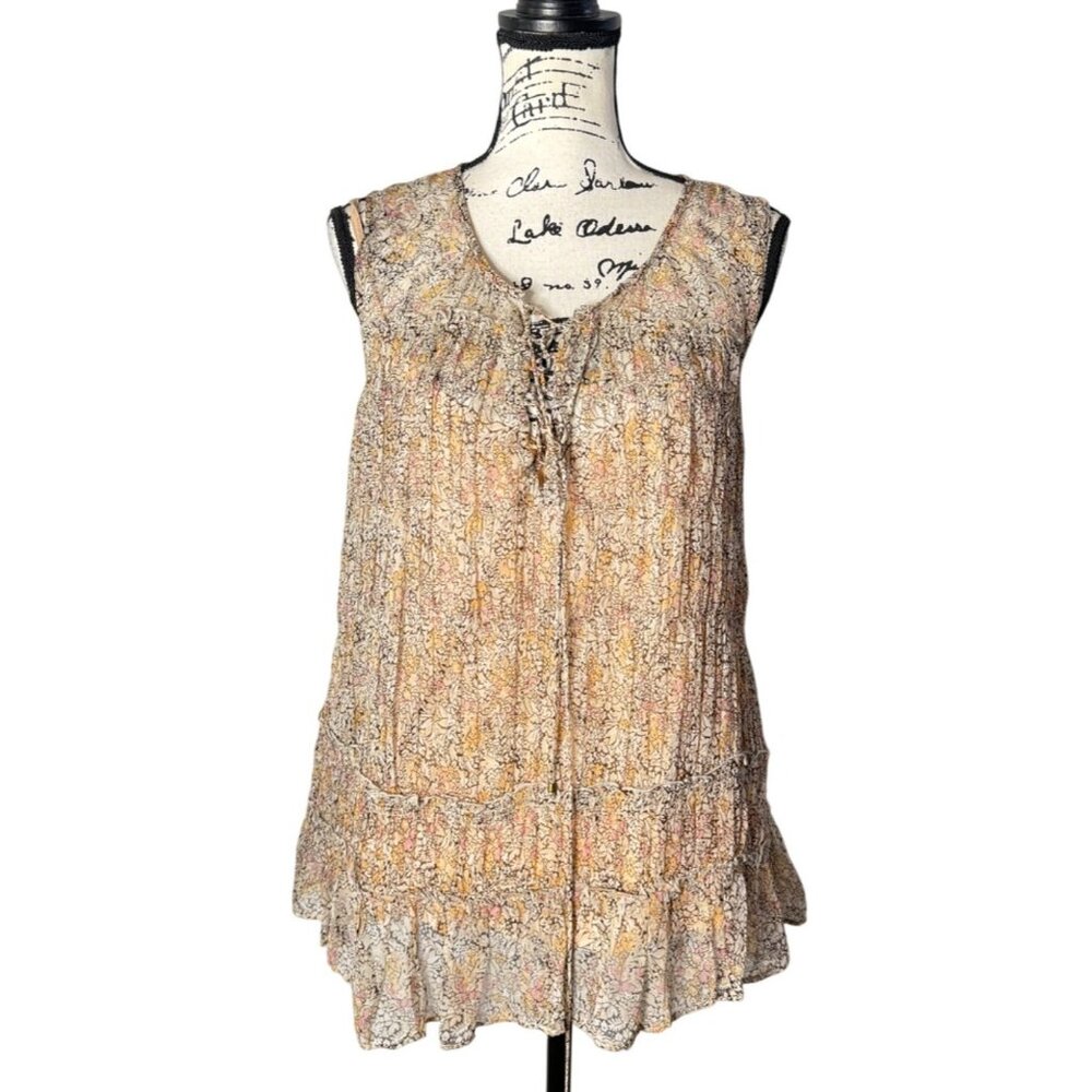 Anthropologie Floreat Sleeveless Top Floral Lace-Up Ruffle Hem Womens US Size 6